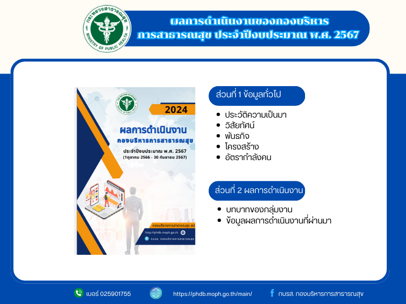 เล่มผลการดำเนินงานของกองบริหารการสาธารณสุข ประจำปีงบประมาณ พ.ศ. 2567